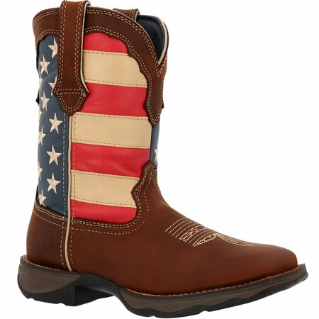 DURANGO Lady Rebel by Patriotic Women's Pull-On Western Flag Boot, BROWN/UNION FLAG, M, Size 8.5 RD4414